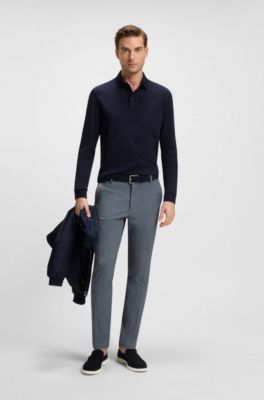 Melange slim-fit trousers in stretch dobby, Dark Blue