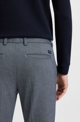 Melange slim-fit trousers in stretch dobby, Dark Blue