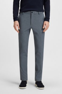 Pantalon Slim en tissu stretch chin&eacute;, Bleu fonc&eacute;