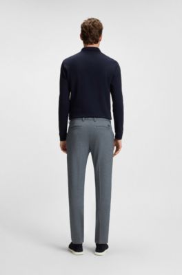 Melange slim-fit trousers in stretch dobby, Dark Blue