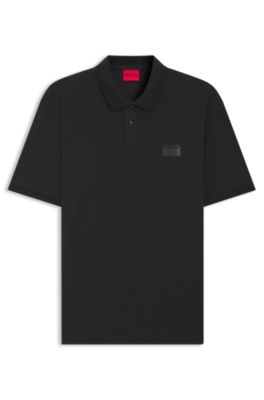 Split-logo relaxed-fit polo shirt in cotton piqu&eacute;, Black