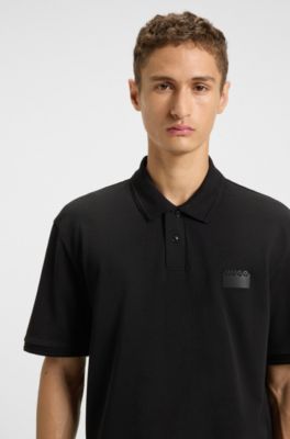 Split-logo relaxed-fit polo shirt in cotton piqu&eacute;, Black