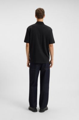 Split-logo relaxed-fit polo shirt in cotton piqu&eacute;, Black
