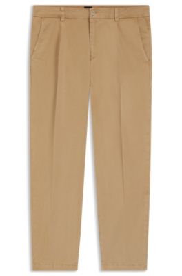 Pantalones tapered fit en sarga el&aacute;stica, Beige
