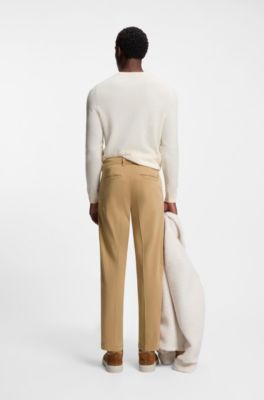 Pantalones tapered fit en sarga el&aacute;stica, Beige
