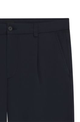 Pantalones tapered fit en sarga el&aacute;stica, Azul oscuro