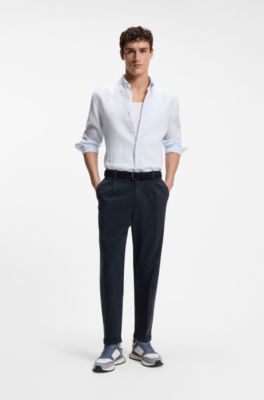 Tapered-fit trousers in stretch twill, Dark Blue