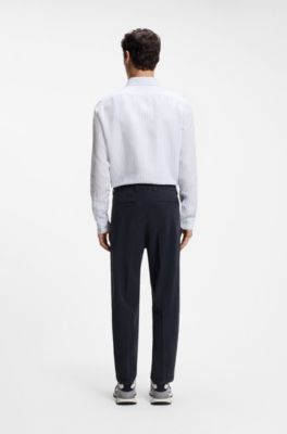 Tapered-fit trousers in stretch twill, Dark Blue