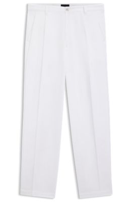 Pantalones relaxed fit de sarga de algod&oacute;n, Blanco
