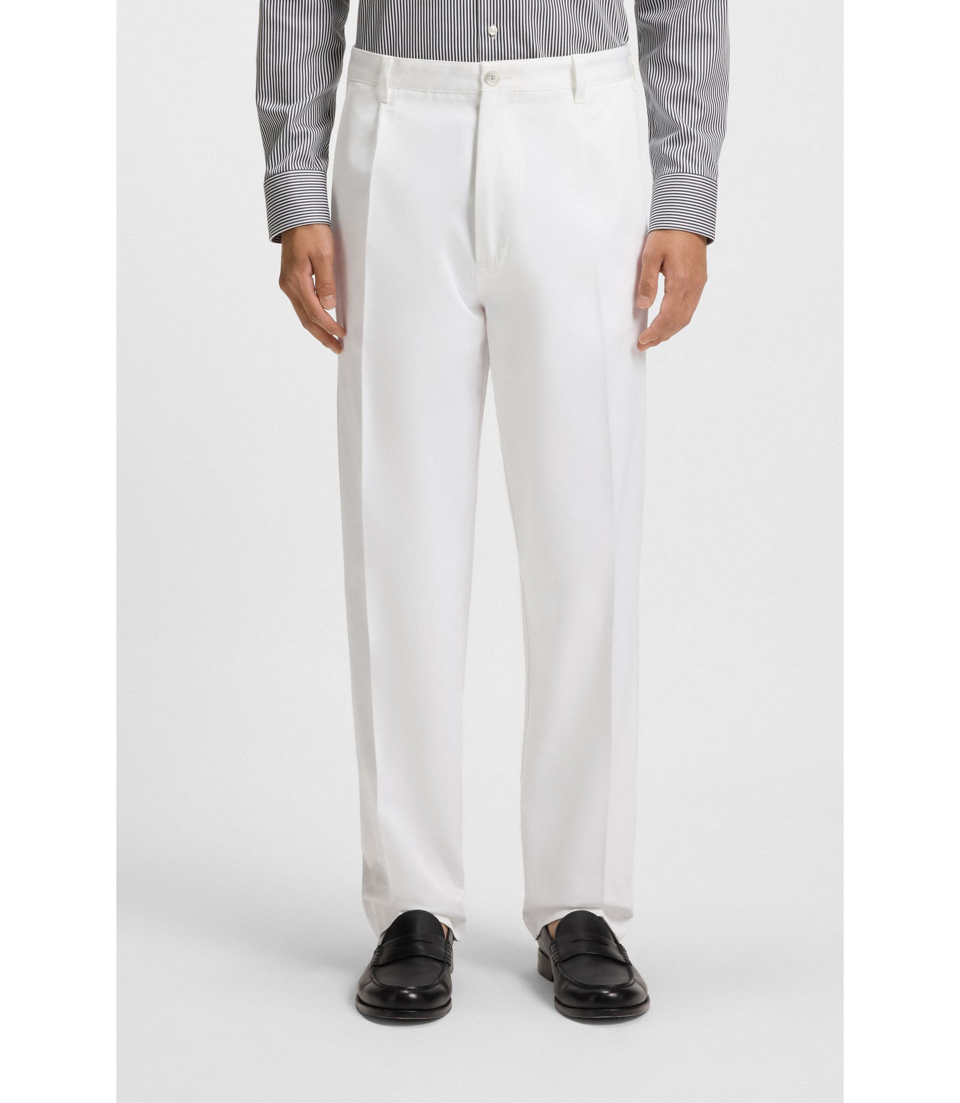 open lace back dress White Wide Leg Dress Pants Pleated Baggy Dress Trousers Unhemmed Unfin   MensUSA