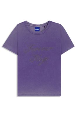 Camiseta slim fit de algod&oacute;n el&aacute;stico con logo de estr&aacute;s, Lila