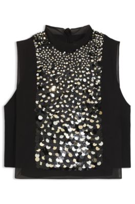 Blusa regular fit con apliques de lentejuelas, Negro
