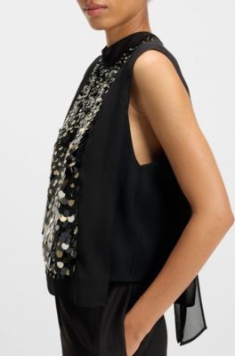 Blusa regular fit con apliques de lentejuelas, Negro