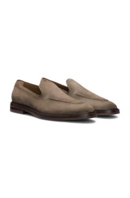 Leather-piped loafers in suede, Khaki