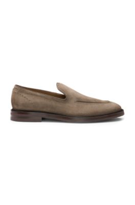Leather-piped loafers in suede, Khaki