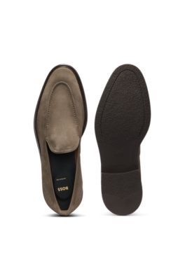Leather-piped loafers in suede, Khaki