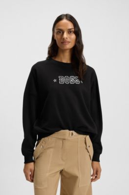 Sudadera en felpa de algod&oacute;n con detalle de logo, Negro