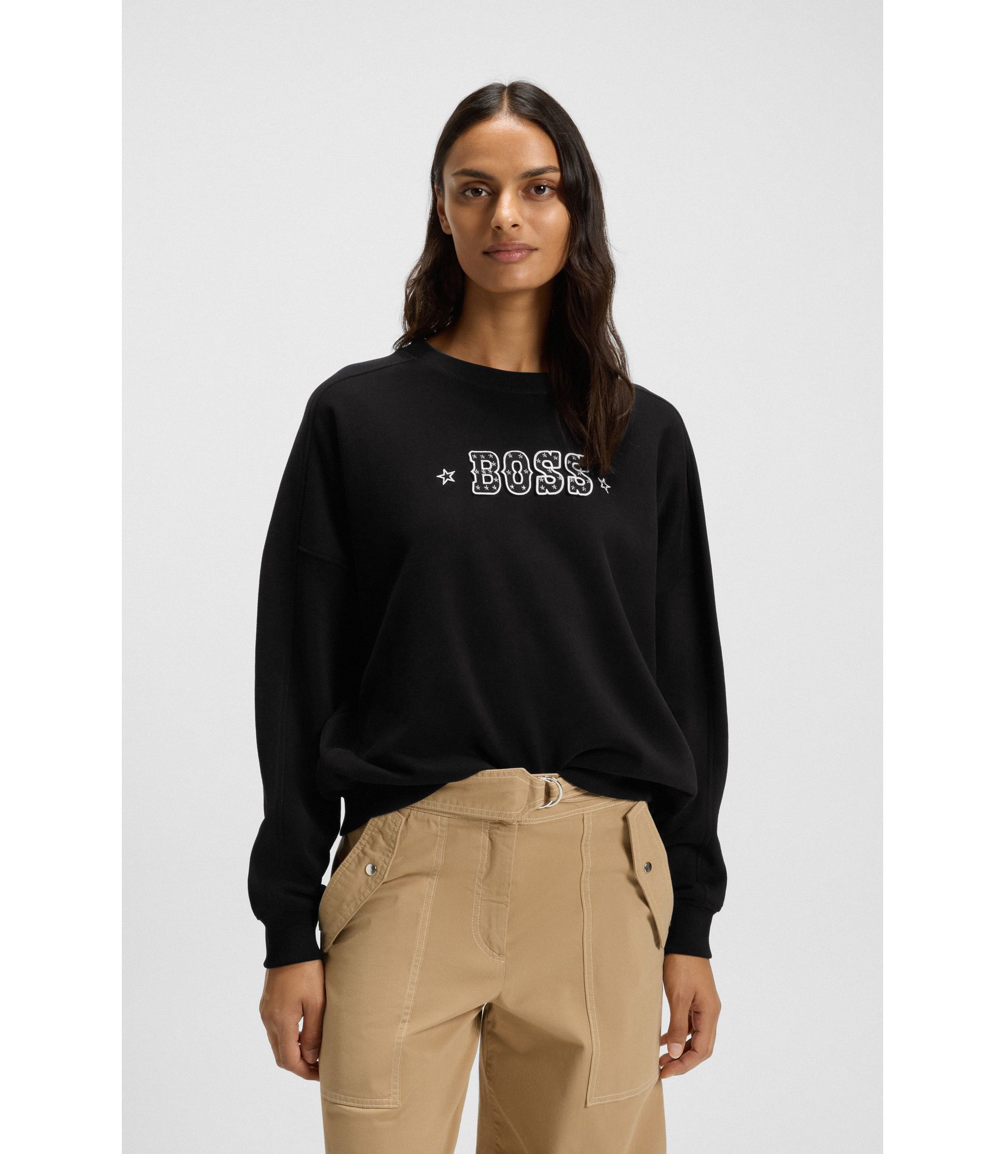 BOSS - Logo-detail sweatshirt in cotton terry - Black