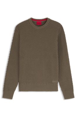 Cotton sweater with 3D knit structure, Grey