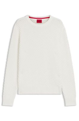 Cotton sweater with 3D knit structure, White