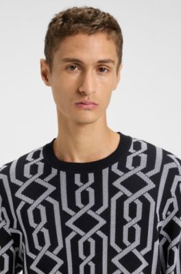 Pull Regular &agrave; motif jacquard, Noir