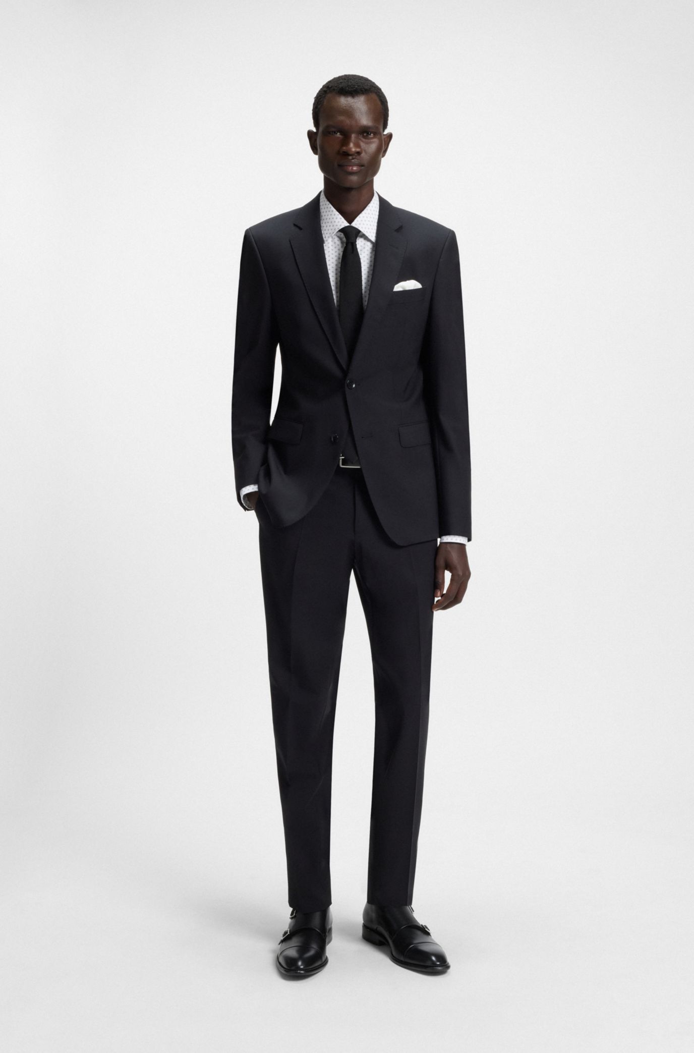 試着のみ M HUGO BOSS スーツ ブラック BOSS - Leather monk shoes with double strap - Black