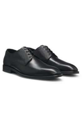 Zapatos Derby de piel lisa con estructura, Negro