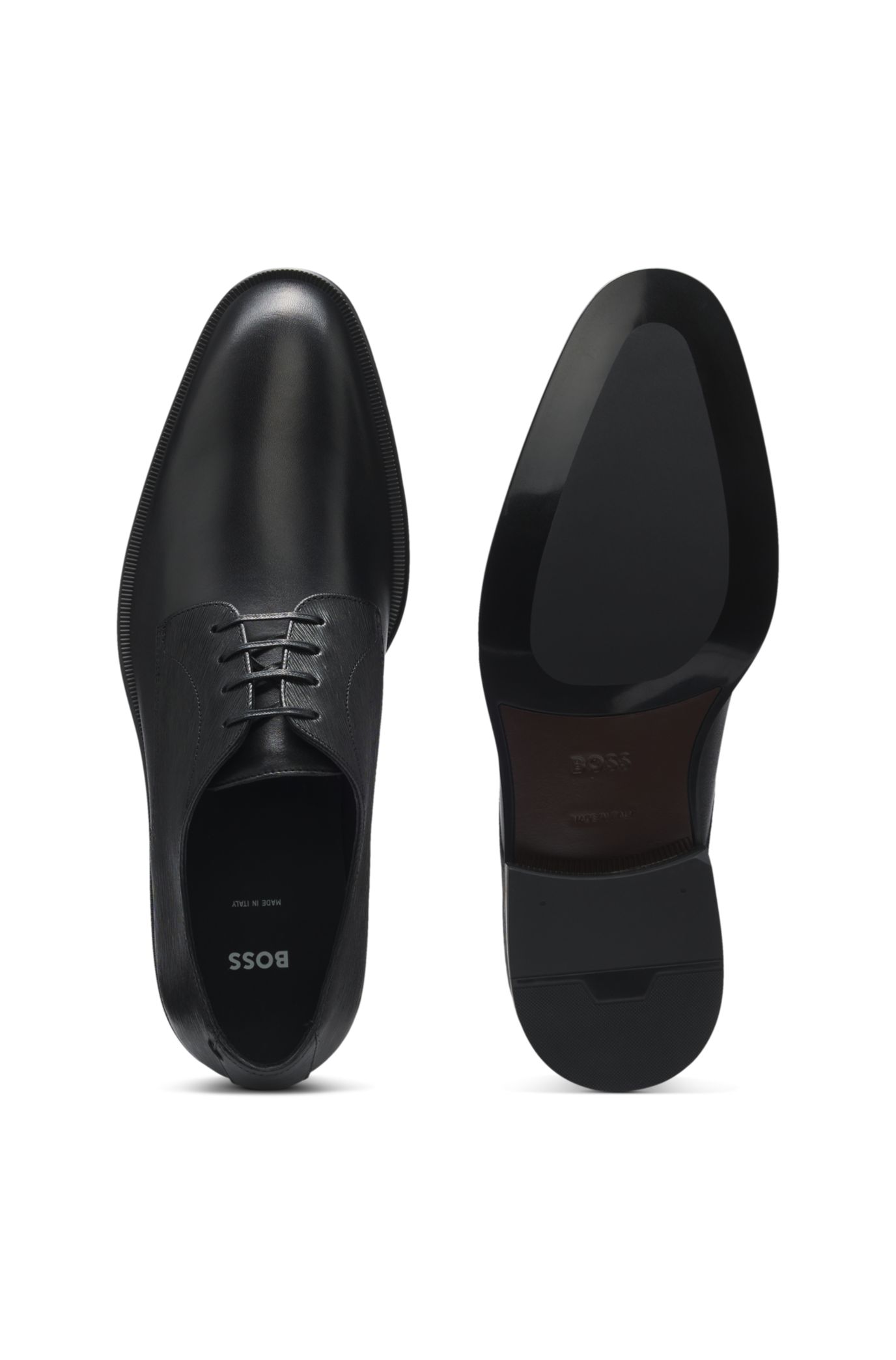 BOSS - Structured and plain Derby shoes in leather - Black