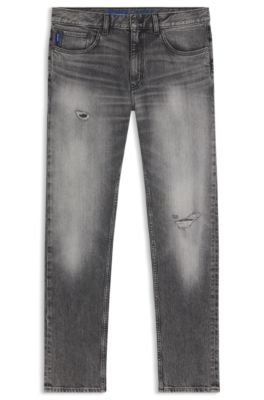 Jeans slim fit en denim desgastado gris, Gris