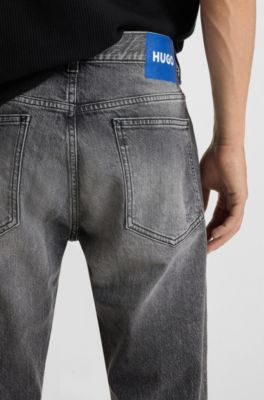 Grey slim-fit jeans in distressed denim, Grey