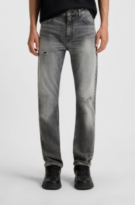 Grey slim-fit jeans in distressed denim, Grey