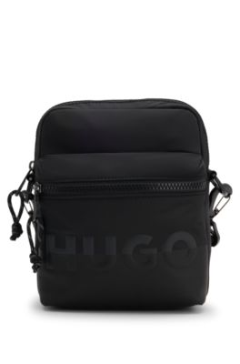 Bolso mensajero de sarga con logo dividido, Negro
