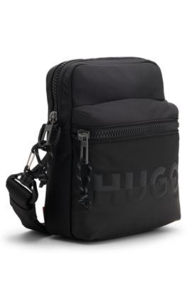 Bolso mensajero de sarga con logo dividido, Negro