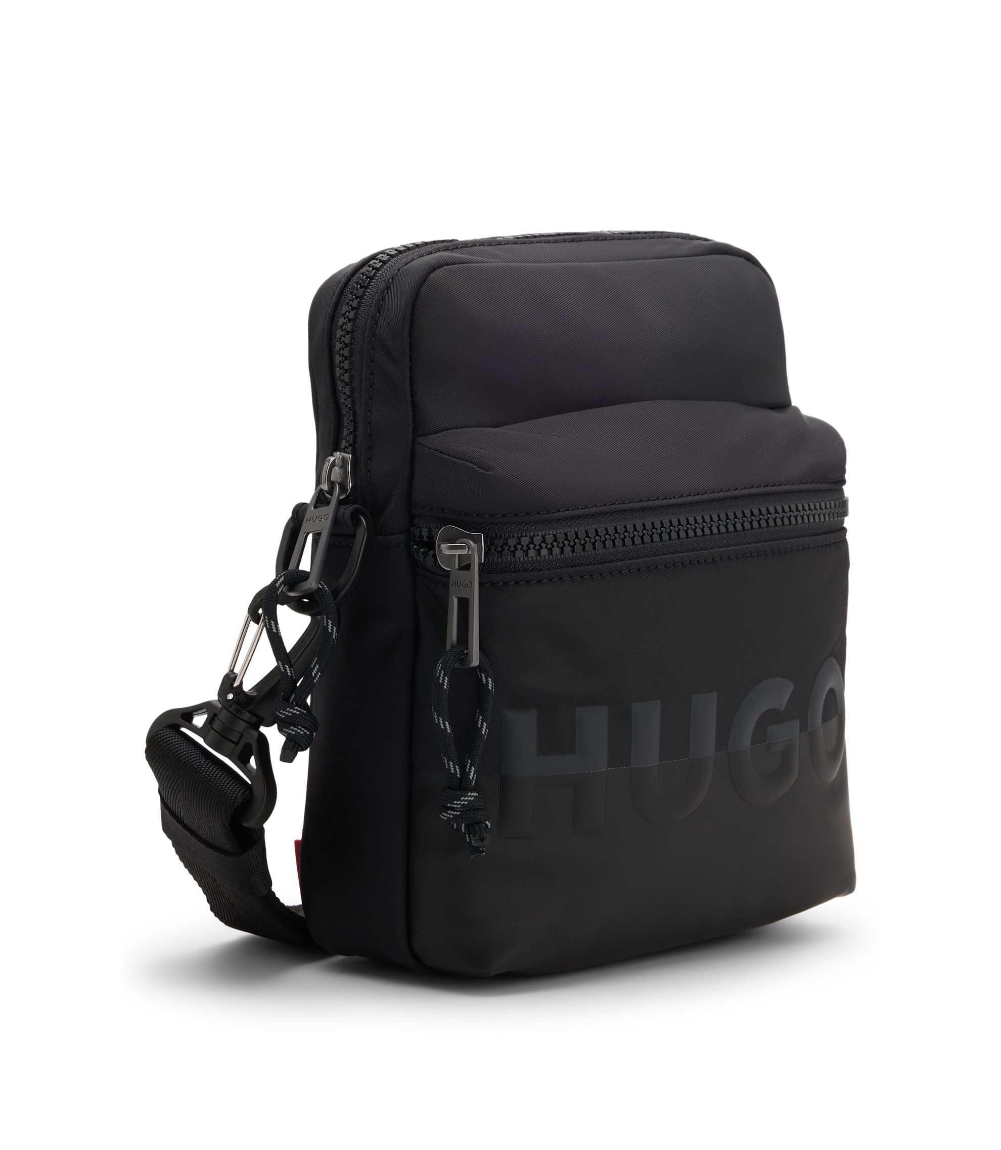 HUGO - Split-logo reporter bag in twill - Black