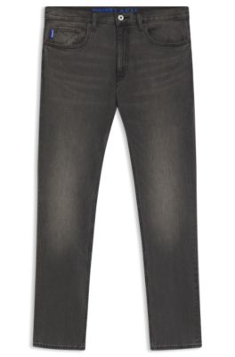 Jeans slim fit de denim el&aacute;stico negro lavado, Gris oscuro
