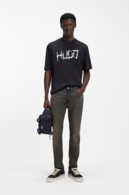 Jeans slim fit de denim el&aacute;stico negro lavado, Gris oscuro