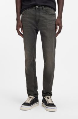 Jeans slim fit de denim el&aacute;stico negro lavado, Gris oscuro