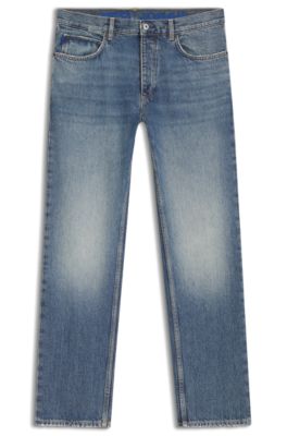 Jeans regular fit en denim azul con arrugas, Azul