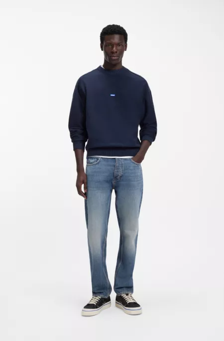 Blue regular-fit jeans in whiskered denim