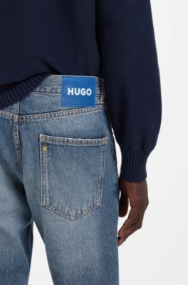 Jeans regular fit en denim azul con arrugas, Azul