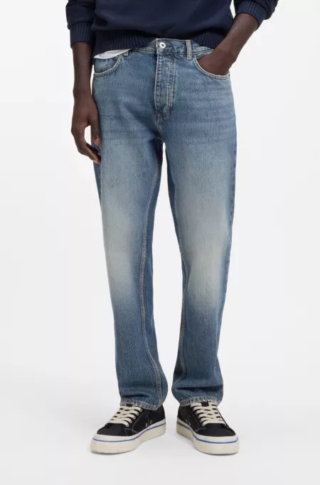 Blue regular-fit jeans in whiskered denim