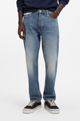 Jeans regular fit en denim azul con arrugas, Azul