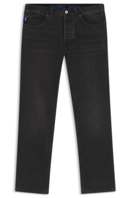 Black regular-fit jeans in rigid denim, Dark Grey