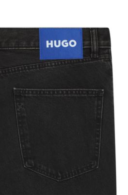 Black regular-fit jeans in rigid denim, Dark Grey