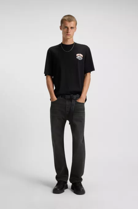 Black regular-fit jeans in rigid denim