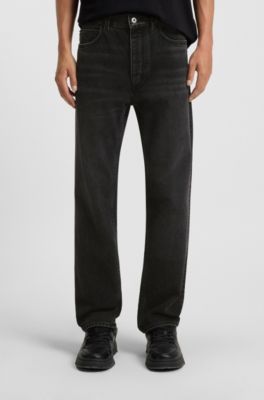 Black regular-fit jeans in rigid denim, Dark Grey