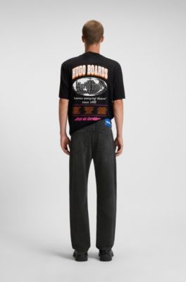 Jeans regular fit en denim lavado negro, Gris oscuro