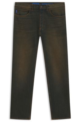 Jeans regular fit en denim r&iacute;gido con tono verdoso, Verde oscuro