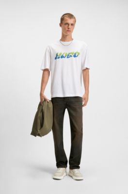 Green-cast regular-fit jeans in rigid denim, Dark Green