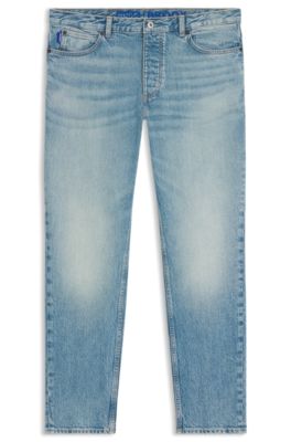 Jeans tapered fit en denim el&aacute;stico de tono verdoso, Azul